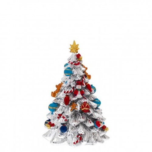 Albero di Natale argentato con decori in smalto Bagutta – H21cm – decorazione natalizia elegante”